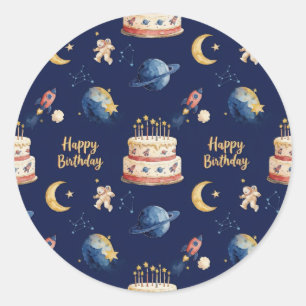 Space Adventure Kids Birthday  Classic Round Sticker