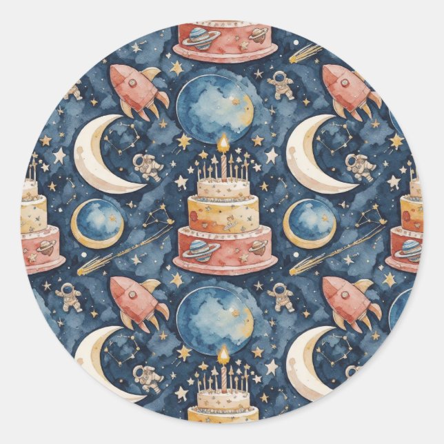 Space Adventure Kids Birthday Classic Round Sticker (Front)