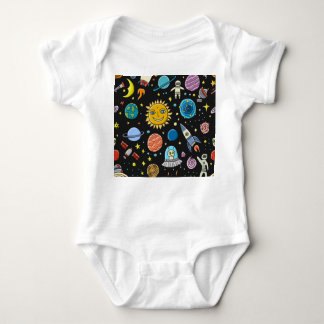 Space adventure: planets, rockets pattern. baby bodysuit