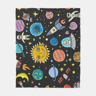 Space adventure: planets, rockets pattern. fleece blanket