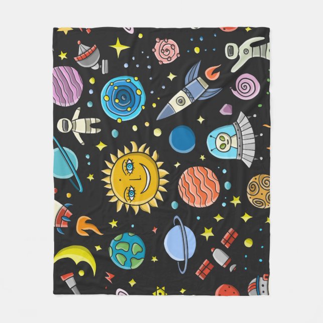 Space adventure: planets, rockets pattern. fleece blanket (Front)