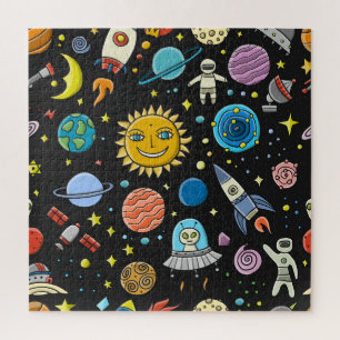 Space adventure: planets, rockets pattern. jigsaw puzzle