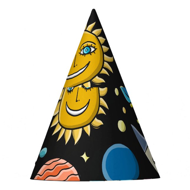 Space adventure: planets, rockets pattern. party hat (Front)