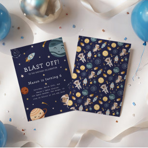 Space Adventure Playful Kids Birthday Party Invitation