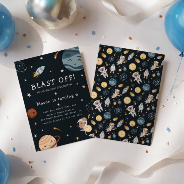 Space Adventure Playful Kids Birthday Party Invitation (Creator Uploaded)