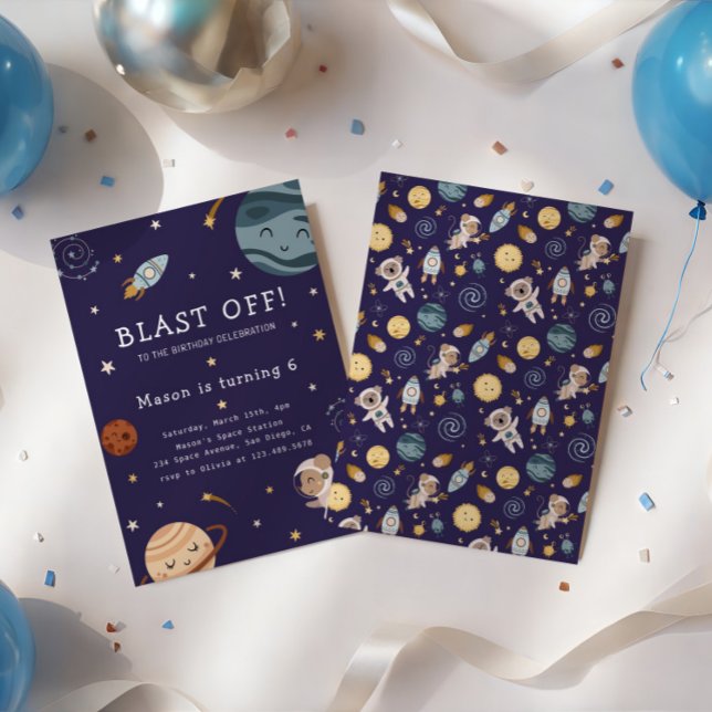 Space Adventure Playful Kids Birthday Party Invitation (Creator Uploaded)