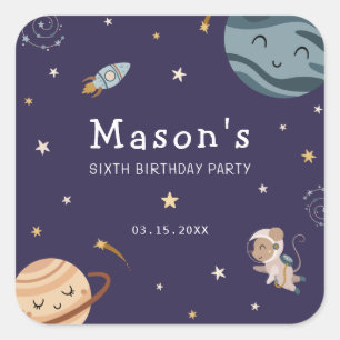 Space Adventure Playful Kids Birthday Party Square Sticker