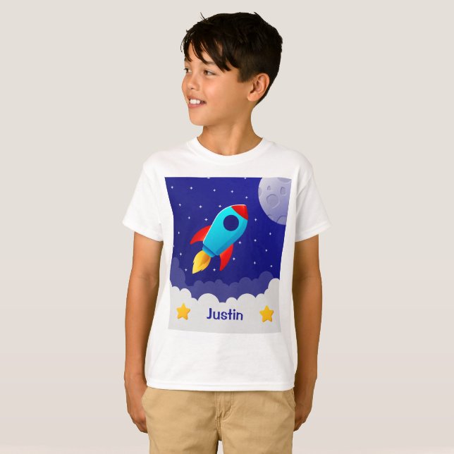 Space Adventure Rocket Design T-Shirt (Front Full)