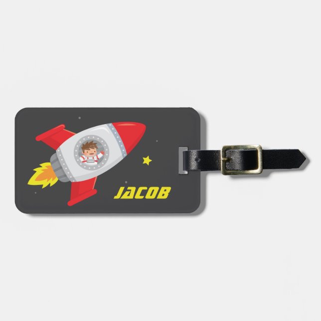 Space Adventure Travel Boy Rocket Luggage Tag (Front Horizontal)