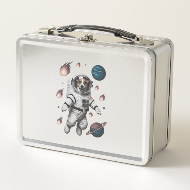 Space Adventure With A Dog Astronaut Metal Lunch Box (Front)