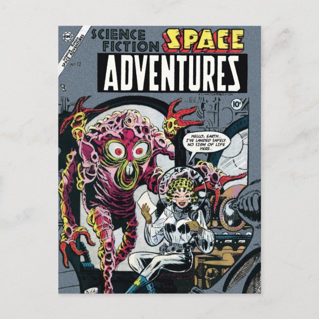 Space Adventures #12 Funny 50s Retro Sci Fi Comic Postcard (Front)