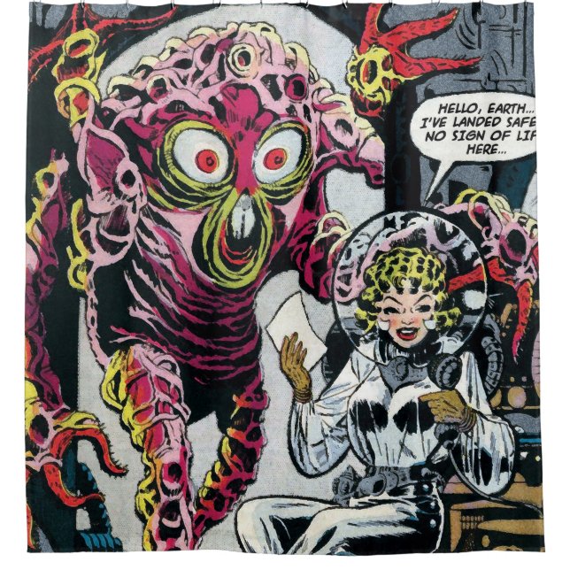 Space Adventures #12 Funny 50s Retro Sci Fi Comic Shower Curtain (Front)