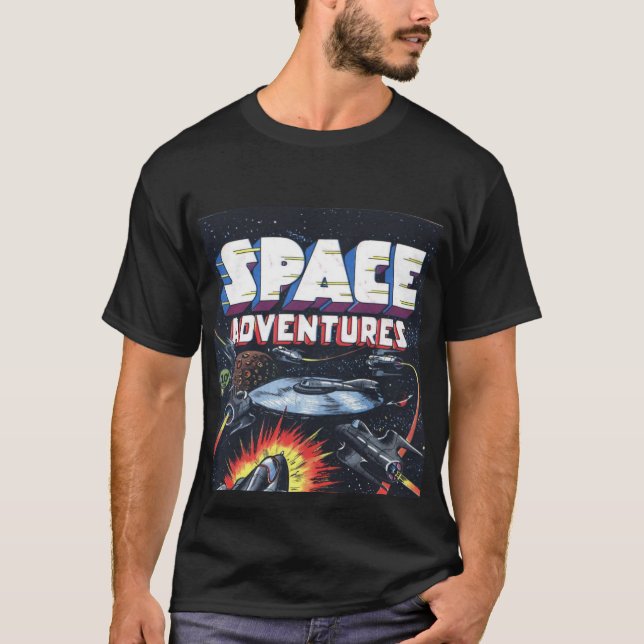 Space Adventures Comic Book Print T-shirt  (Front)