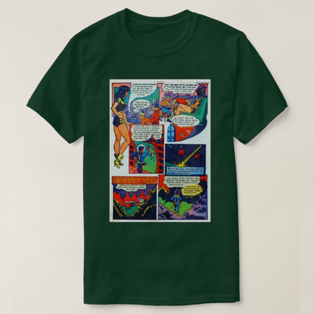Space adventures comic book scene retro aesthetic T-Shirt (Design Front)