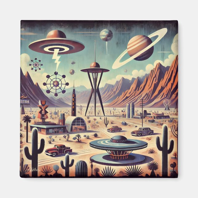 Space Age Alien Desert Invasion Fantasy Art Magnet (Front)