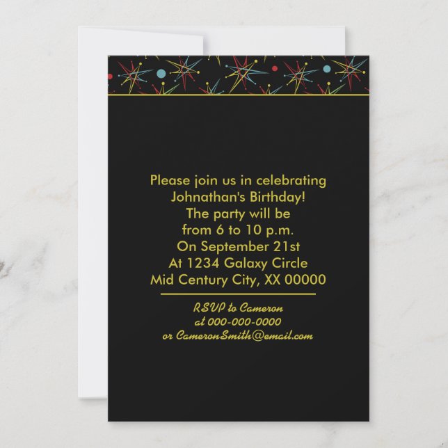 Space Age Atomic Retro Dot Custom Colours Invitation (Front)