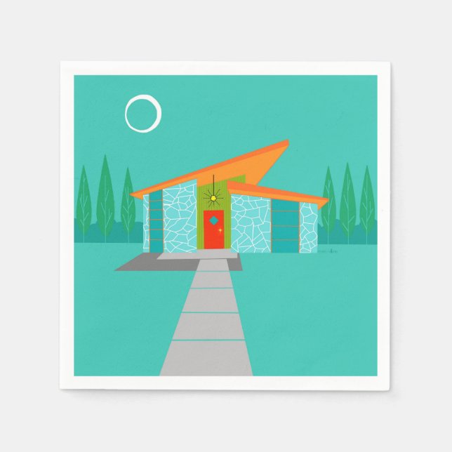 Space Age Cartoon House Cocktail Napkins (Front)