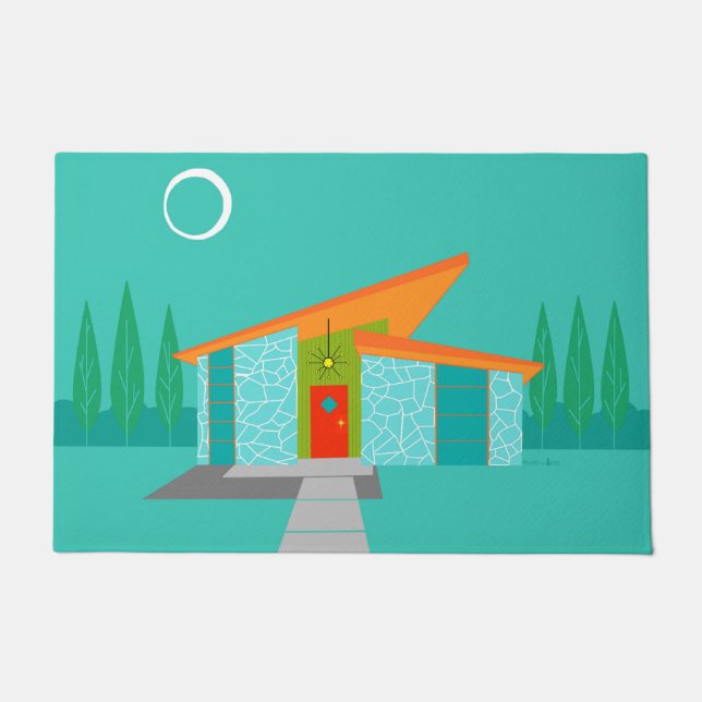 Space Age Cartoon House Door Mat (Front)