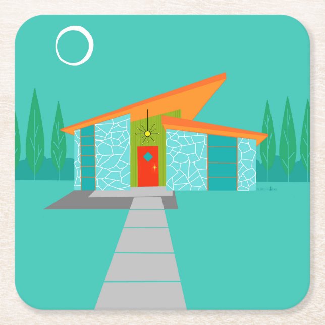 Space Age Cartoon House Hard Paper Coasters (Front)