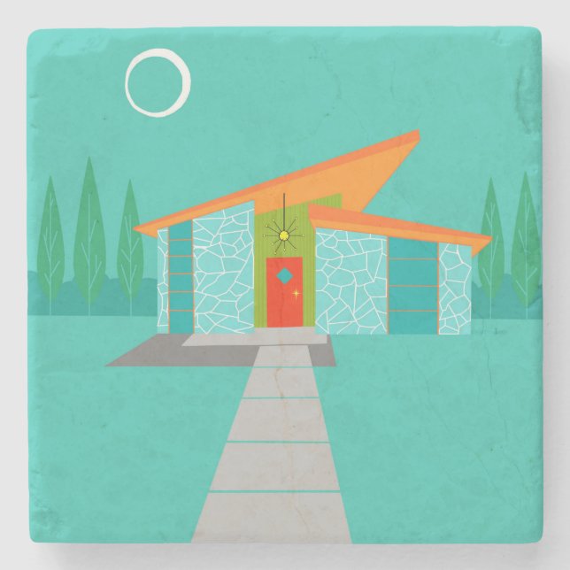 Space Age Cartoon House Stone Coaster (Front)