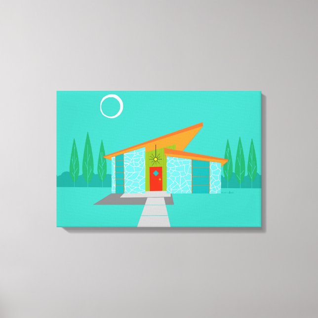 Space Age Cartoon House Stretched Canvas Print (Front)