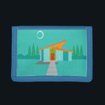 Space Age Cartoon House TriFold Nylon Wallet<br><div class="desc">This Space Age Cartoon House TriFold Nylon Wallet is a retro lover’s dream come true. The minimalist art design features an aqua stone house with large, peacock blue windows. Hanging from the atomic, slanting, orange roof, a yellow sputnik light fixture illuminates the front door. The recessed red front door with...</div>