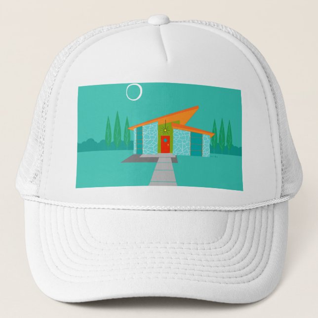 Space Age Cartoon House Trucker Hat (Front)