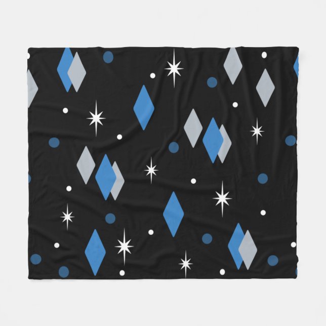 Space Age Diamonds Blue Black Fleece Blanket (Front (Horizontal))