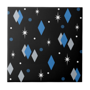 Space Age Diamonds Blue Black Tile