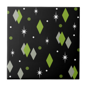 Space Age Diamonds Chartreuse Black Tile
