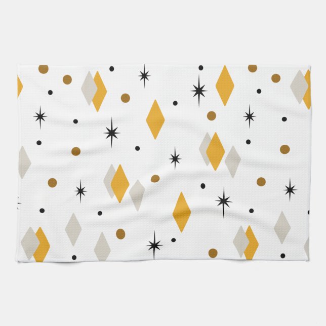 Space Age Diamonds Orange White Tea Towel (Horizontal)