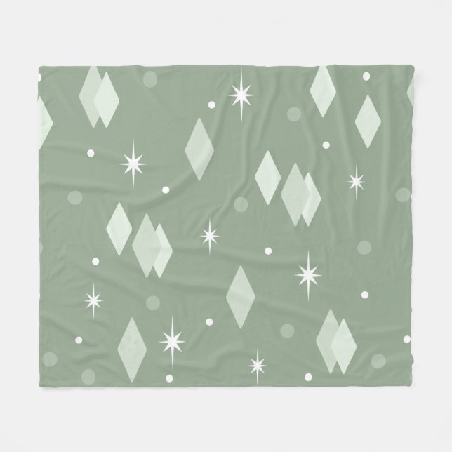 Space Age Diamonds Sage Green Fleece Blanket (Front (Horizontal))