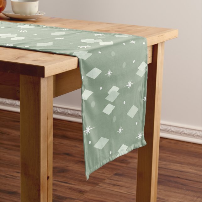 Space Age Diamonds Sage Green Short Table Runner (In Situ)