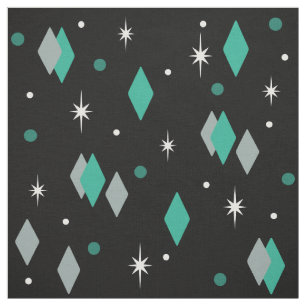 Space Age Diamonds Turquoise Black Fabric