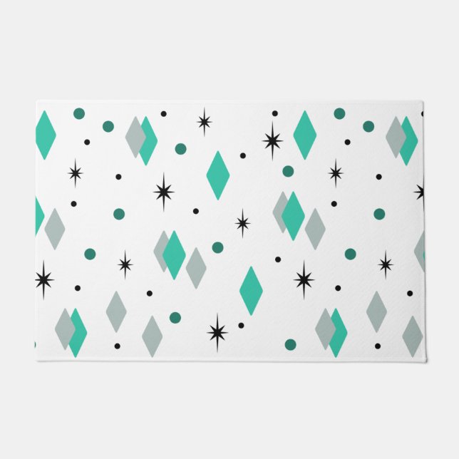 Space Age Diamonds Turquoise White Doormat (Front)