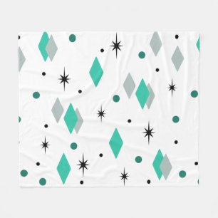 Space Age Diamonds Turquoise White Fleece Blanket