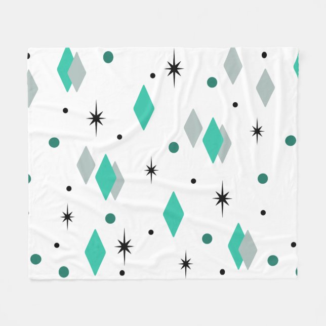 Space Age Diamonds Turquoise White Fleece Blanket (Front (Horizontal))