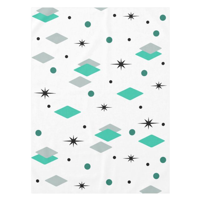 Space Age Diamonds Turquoise White Tablecloth (Front)