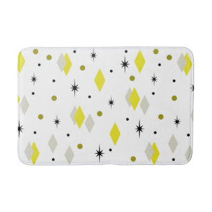 Space Age Diamonds Yellow Grey White Bath Mat