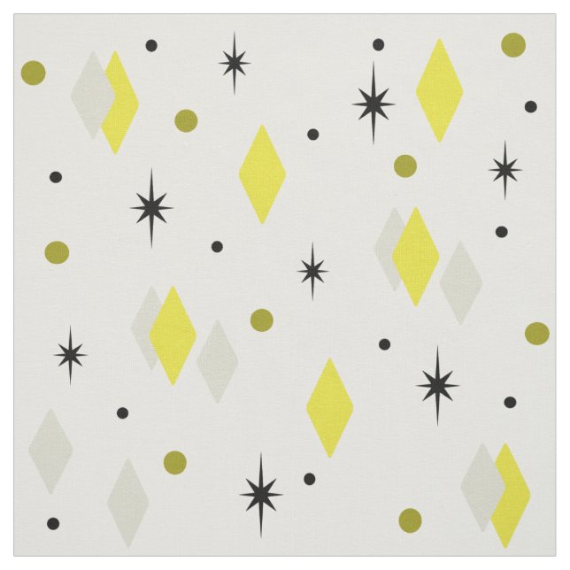 Space Age Diamonds Yellow Grey White Fabric (Swatch)