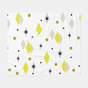 Space Age Diamonds Yellow Grey White Fleece Blanket