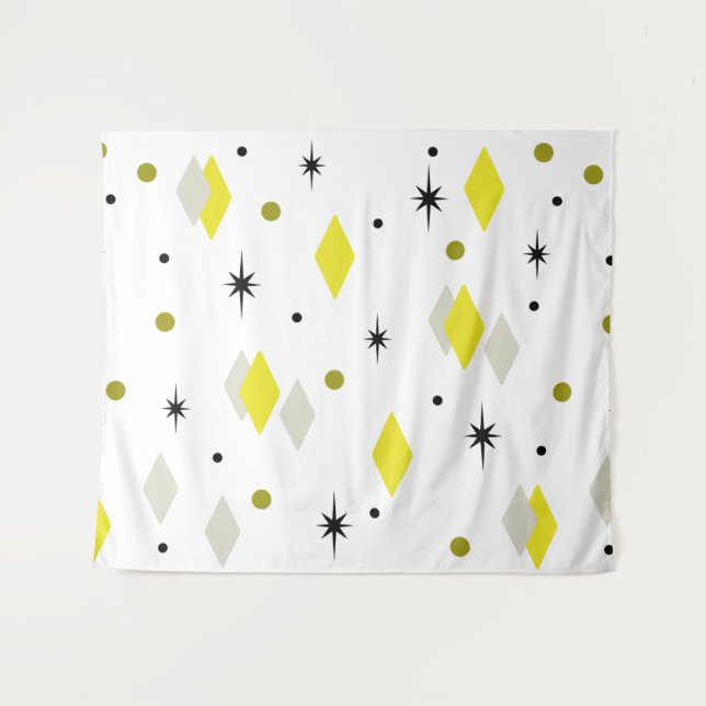 Space Age Diamonds Yellow Grey White Tapestry (Front (Horizontal))