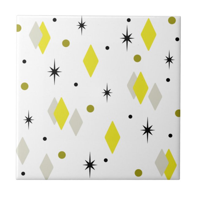 Space Age Diamonds Yellow Grey White Tile (Front)