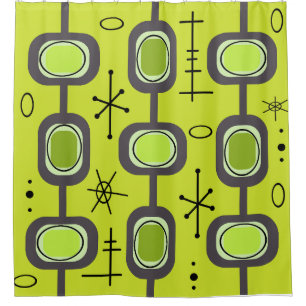 Space Age Geometric Art Chartreuse Green Shower Curtain