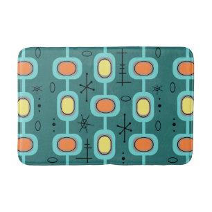 Space Age Geometric Art Teal Bath Mat