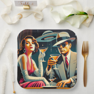 Space Age Las Vegas Gangster Martini Party Paper Plate