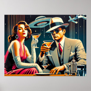 Space Age Las Vegas Gangster Martini Party Poster