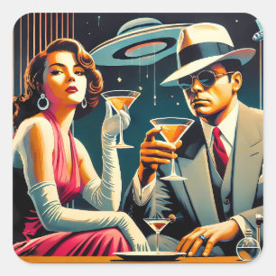 Space Age Las Vegas Gangster Martini Party Square Sticker