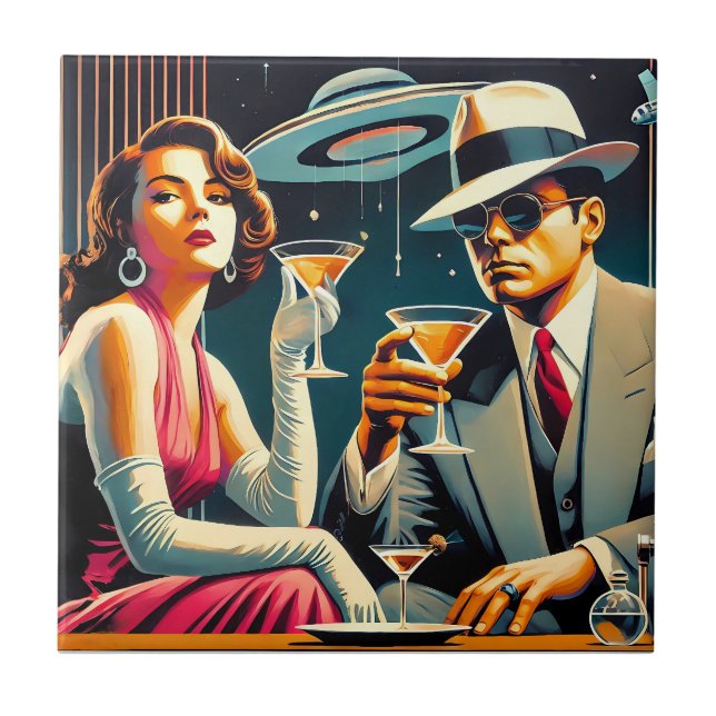 Space Age Las Vegas Gangster Martini Party Tile (Front)