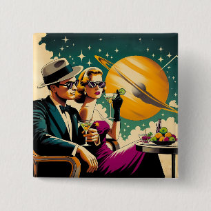 Space Age Las Vegas Martini Gangster Party 15 Cm Square Badge